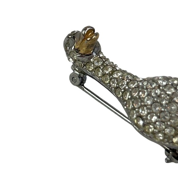 Vintage Rhinestone Duck Brooch Gold and Silver Tone Beak Feet - Picture 2 of 8